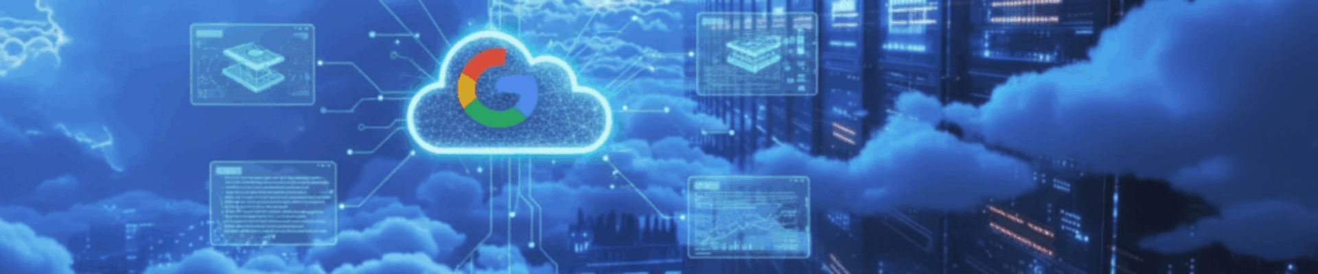 GCP cloud infrastructure with servers, security lock, and AI research data for academic institutions