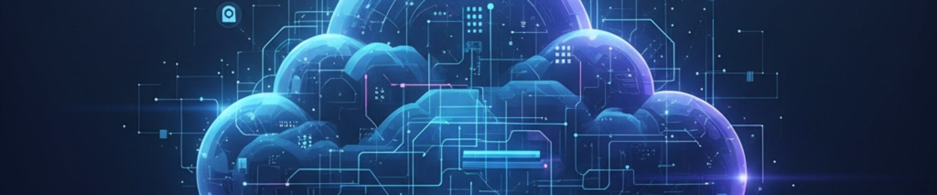 Digital cloud icon with glowing blue circuits representing cloud adoption strategy and enterprise technology transformation.