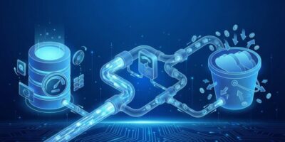 Architectural diagram in blue tones comparing billing metrics: a database cylinder labeled 'IOPS', a message queue pipe labeled 'Throughput vs Requests', and a storage bucket labeled 'API Calls'.