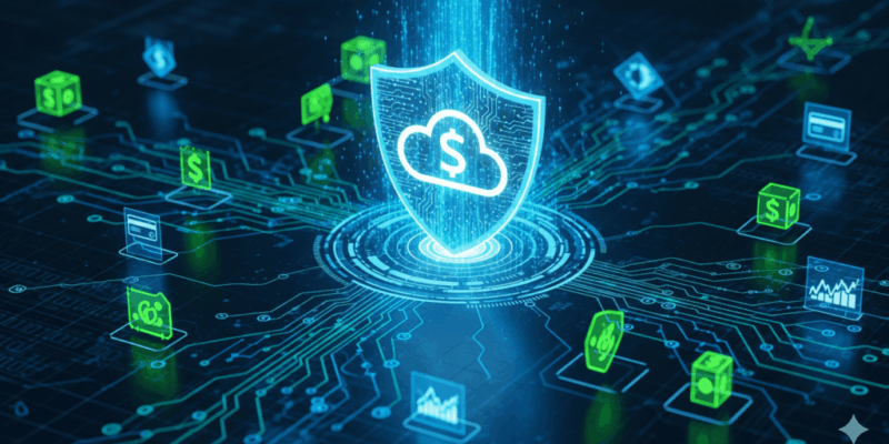 A secure GCP architecture diagram for financial applications, showing multi-layered cloud security and data protection.
